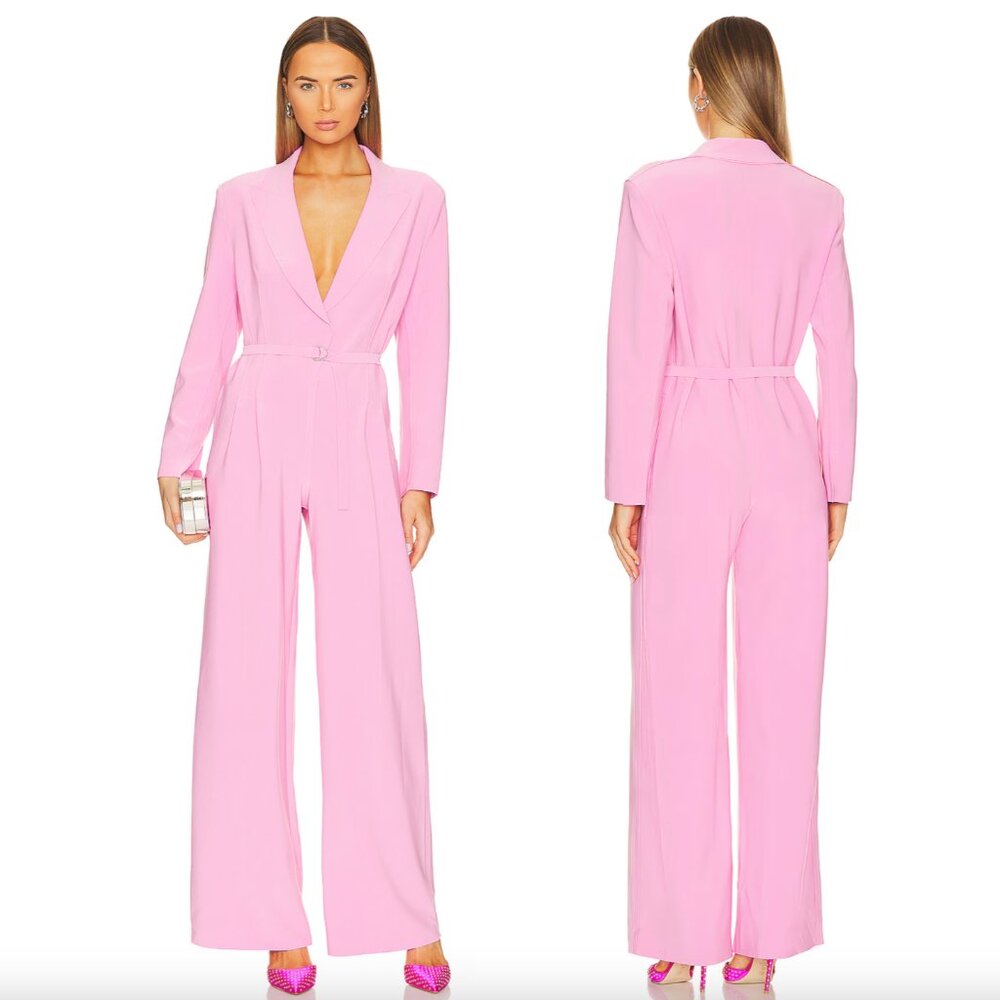 Norma Kamali Single Breasted Straight Leg Jumpsuit in Candy Pink Long Sleeve - Picture 2 of 8